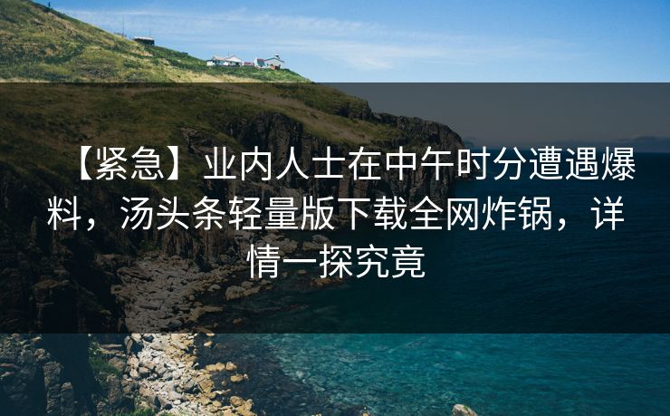 【紧急】业内人士在中午时分遭遇爆料，汤头条轻量版下载全网炸锅，详情一探究竟