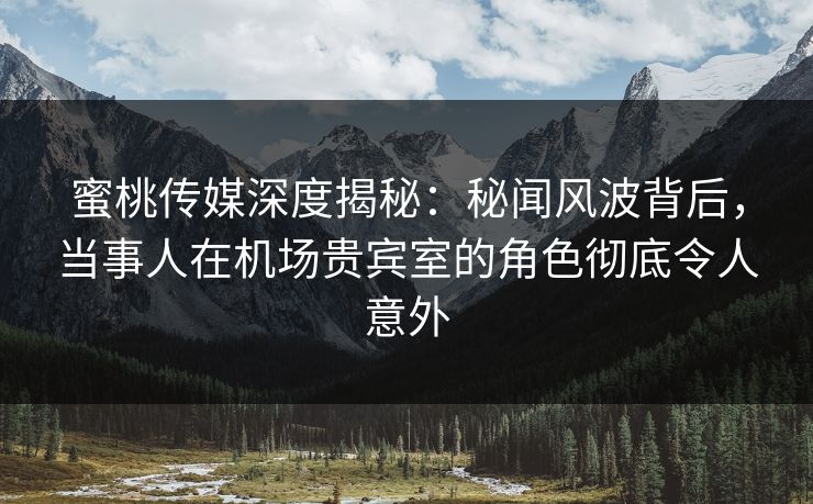 蜜桃传媒深度揭秘：秘闻风波背后，当事人在机场贵宾室的角色彻底令人意外