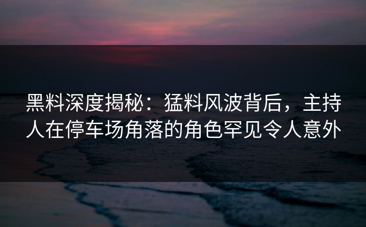 黑料深度揭秘：猛料风波背后，主持人在停车场角落的角色罕见令人意外